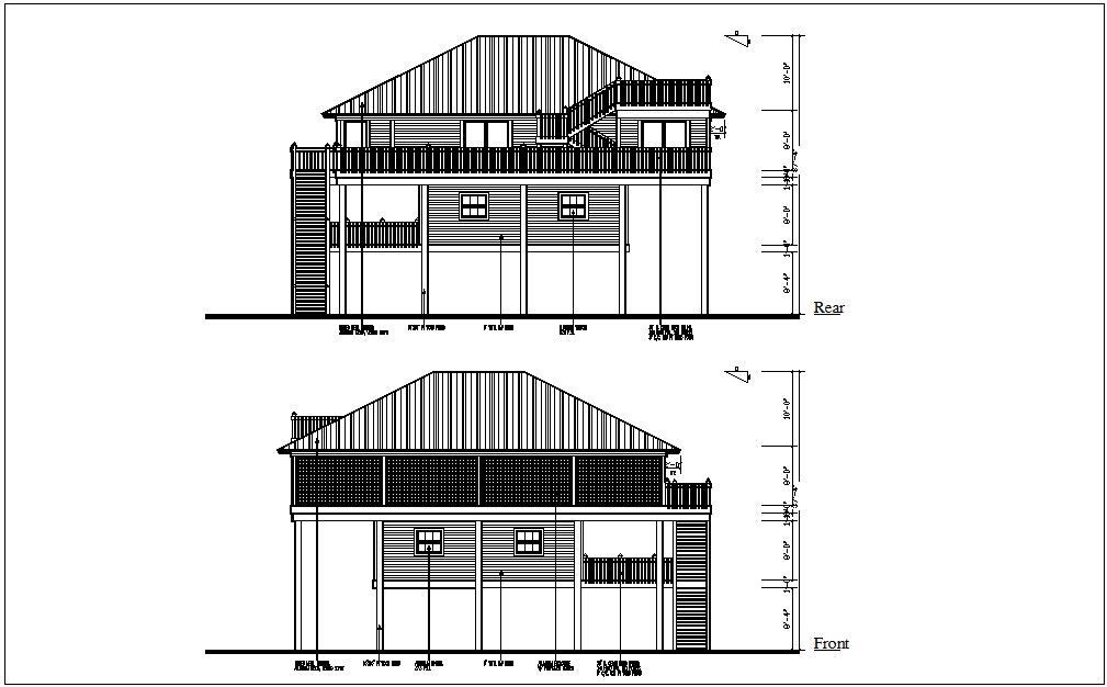 Elevation view detail of house dwg file