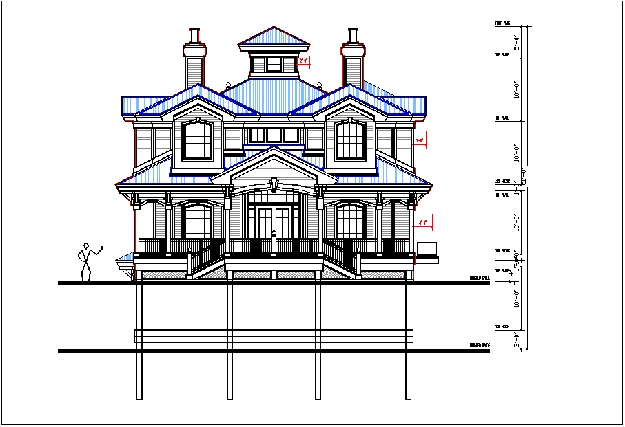 Elevation view of bungalow detail and dimensions of elevation dwg file