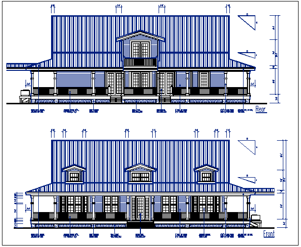 Elevation view of bungalow detail dwg file