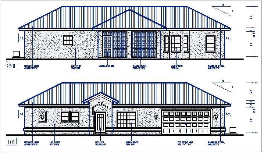 Elevation view of bungalow detail dwg file
