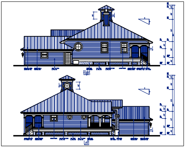 Elevation view of bungalow detail dwg file