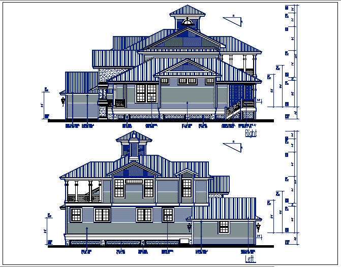 Elevation view of bungalow detail dwg file