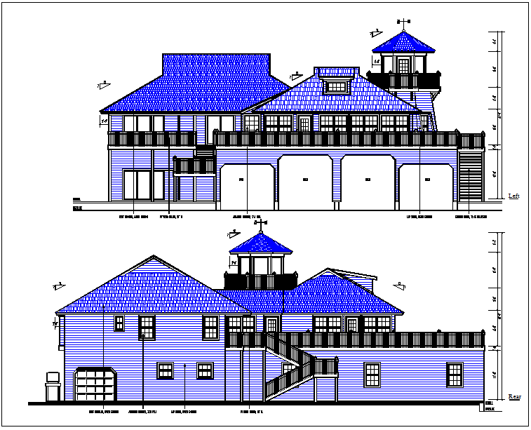 Elevation view of bungalow detail dwg file