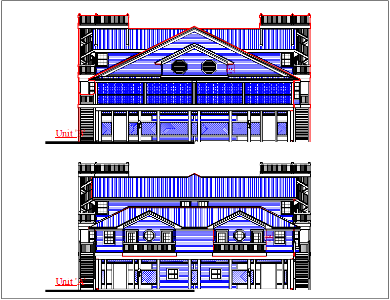 Elevation view of bungalow detail dwg file