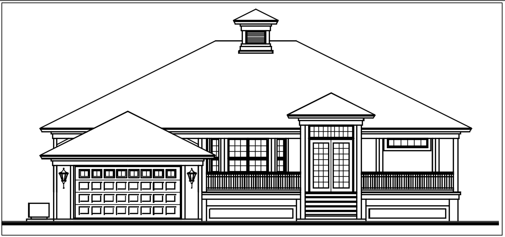 Elevation view of bungalow detail dwg file