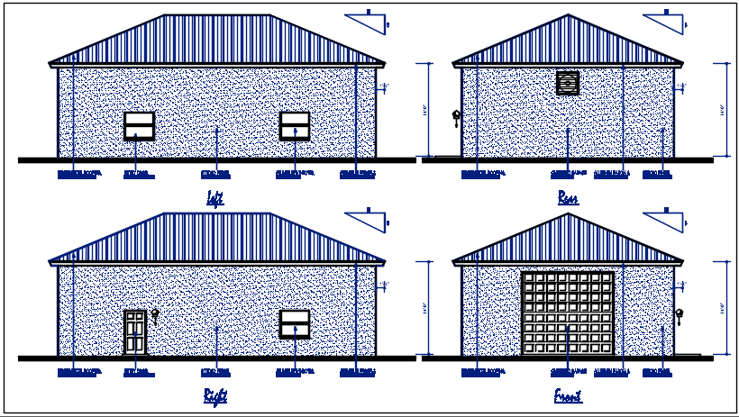Elevation view of bungalow detail dwg file