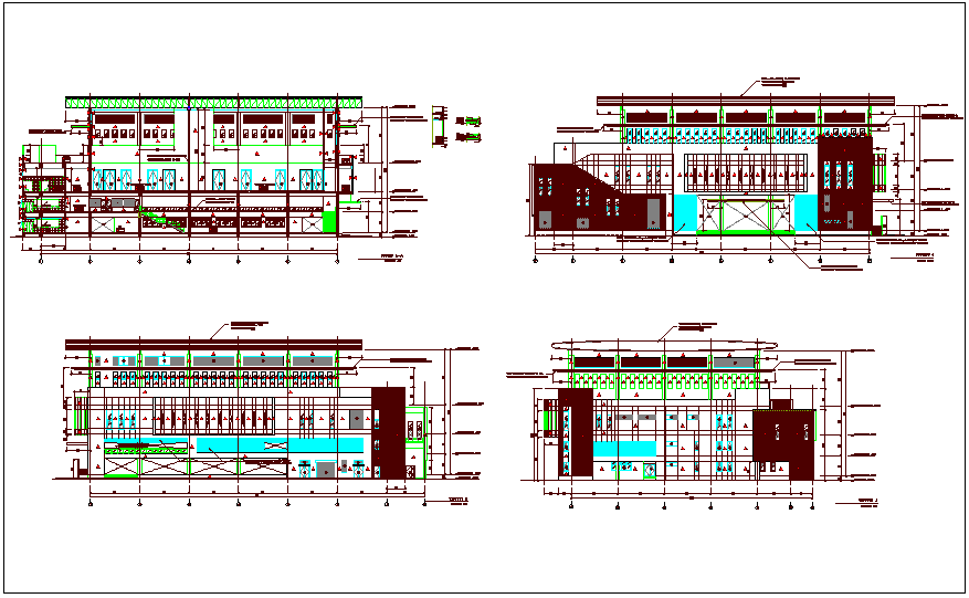 Elevation view of conference building with structural view dwg file
