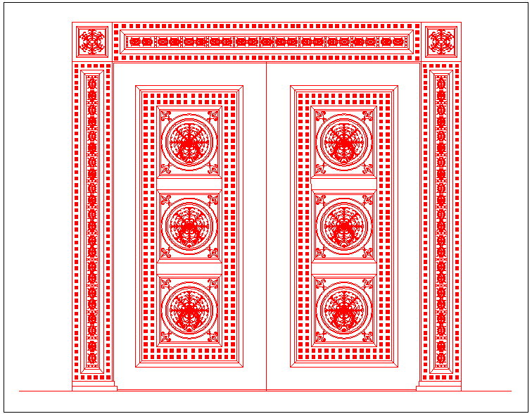Elevation view of double door design with column view