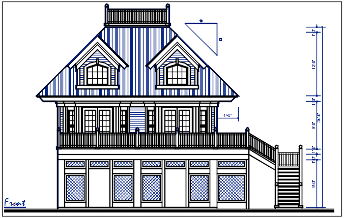 Elevation view of house detail dwg file