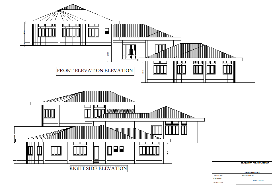 Elevation with different axis view for engineer building for government dwg file