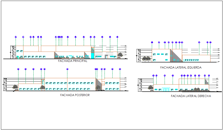 Elevation with different axis view for general hospital building dwg file
