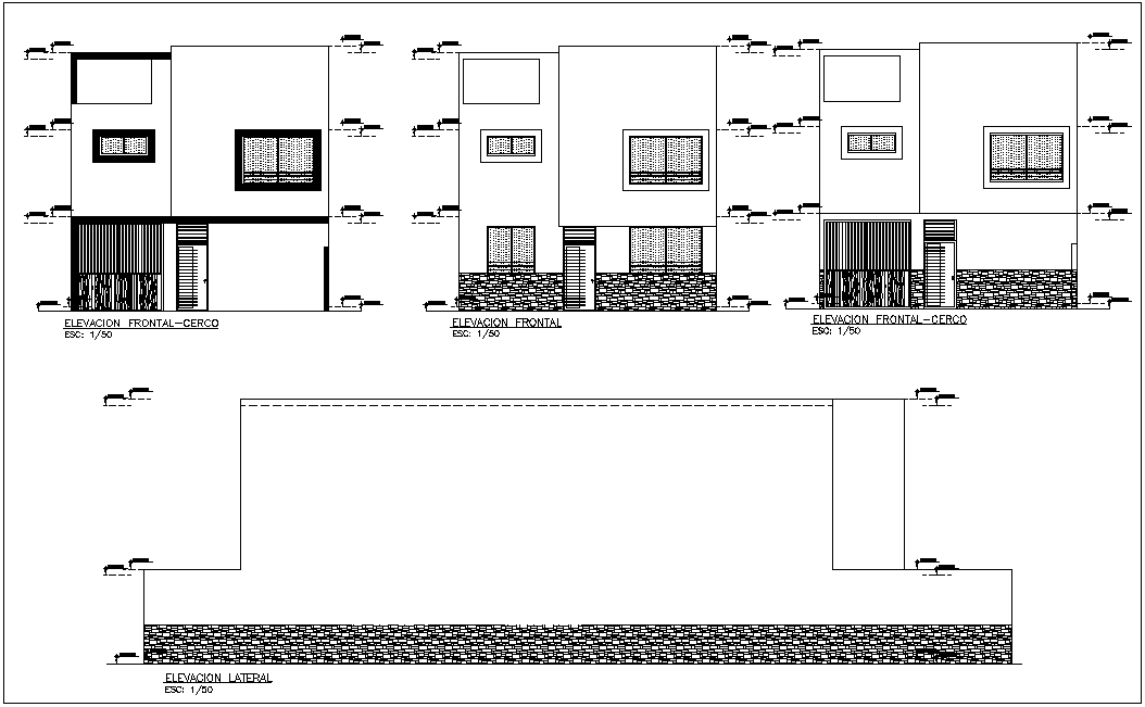 Elevation with different axis view for house building dwg file