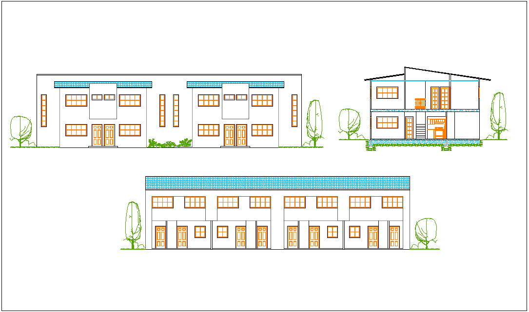 Elevation with different axis view for house dwg file