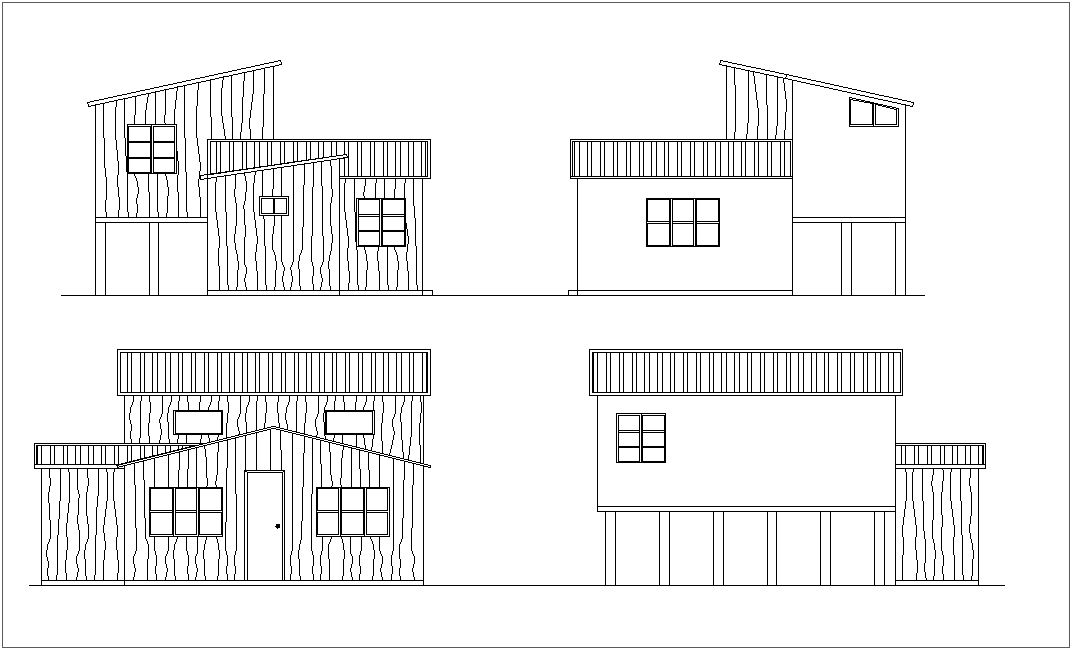 Elevation with different axis view for housing building dwg file