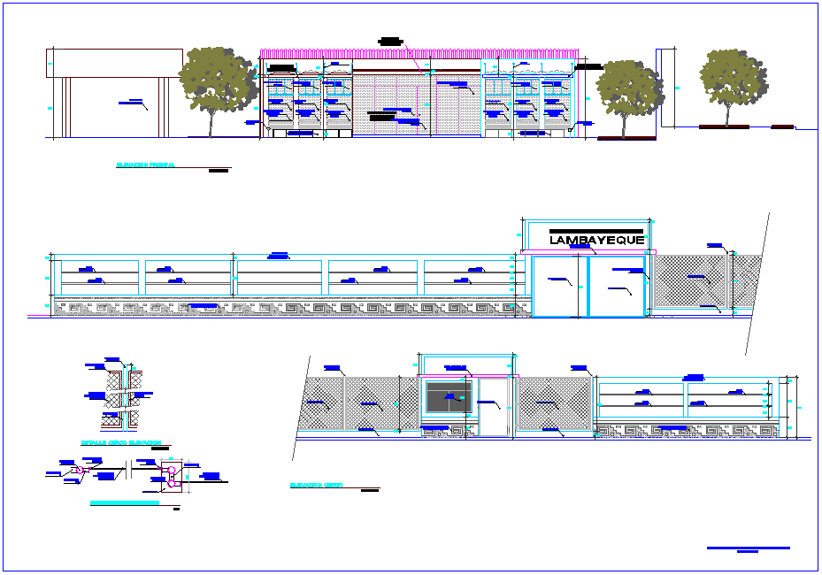 Elevation with different axis view for office building dwg file
