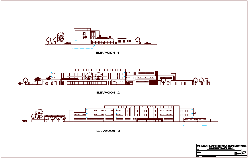 Elevation with different axis view for hospital building dwg file