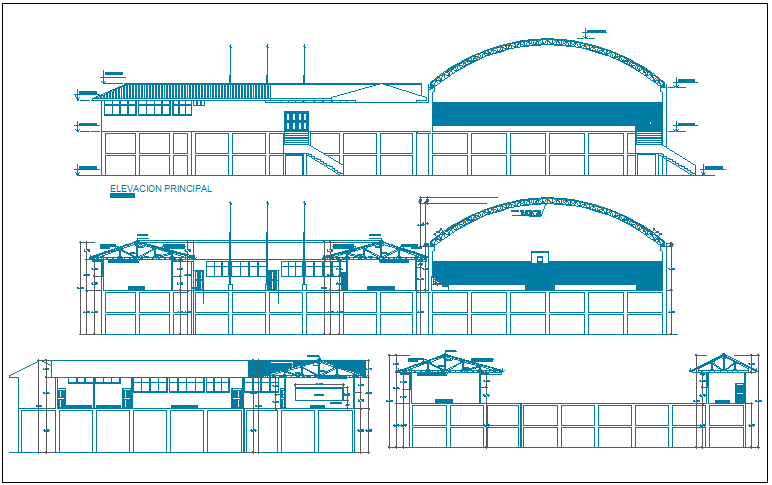 Elevation with different view of collage dwg file