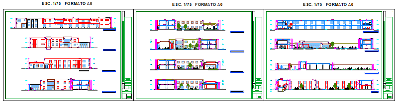 Elevation with options of Residence and university dining room design drawing