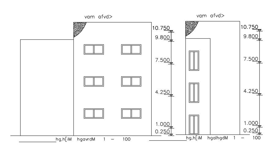 Elevation 6x13 Meter 1 BHK Apartment Design AutoCAD Drawing