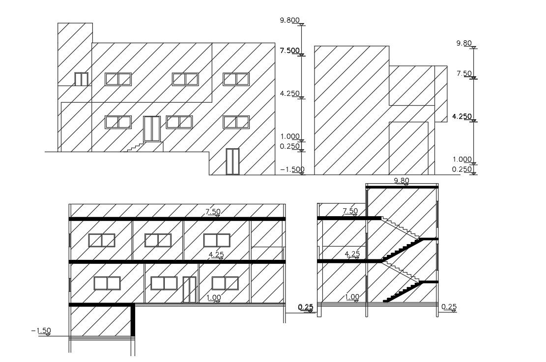 Elevation And Section Of House Building Design AutoCAD File