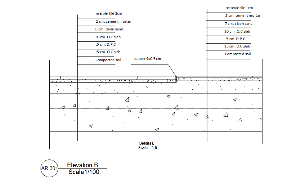 Elevation B of slab section with detail AutoCAD drawing, dwg file, CAD file