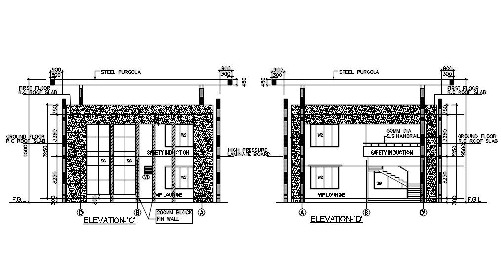 Elevation C and D of factory design in detail AutoCAD drawing, CAD file, dwg file