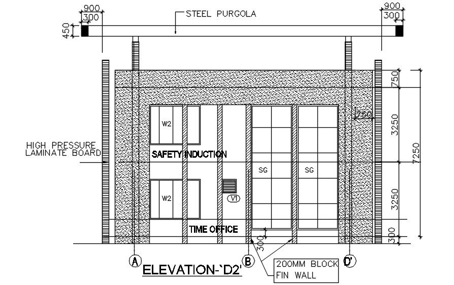 Elevation D2 of factory in detail AutoCAD drawing, dwg file, CAD file