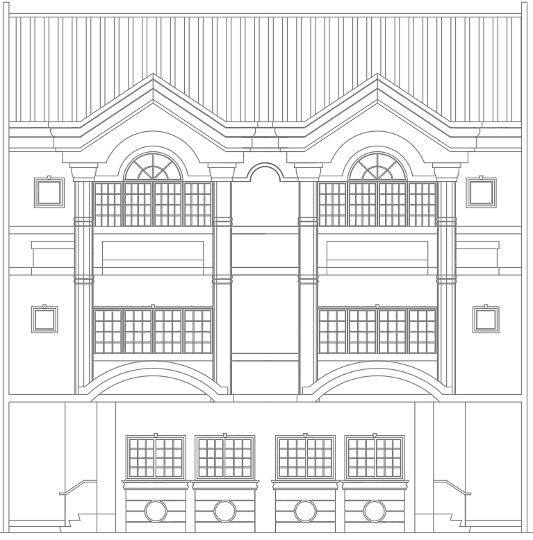 Elevation Detail Drawing of a 3-Storey Residential Villa in DWG File