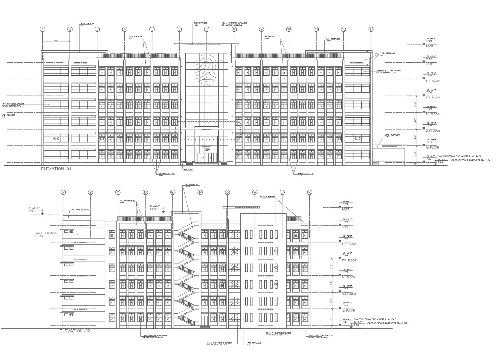 Elevation Detail of High-Rise Residential Building In AutoCAD File