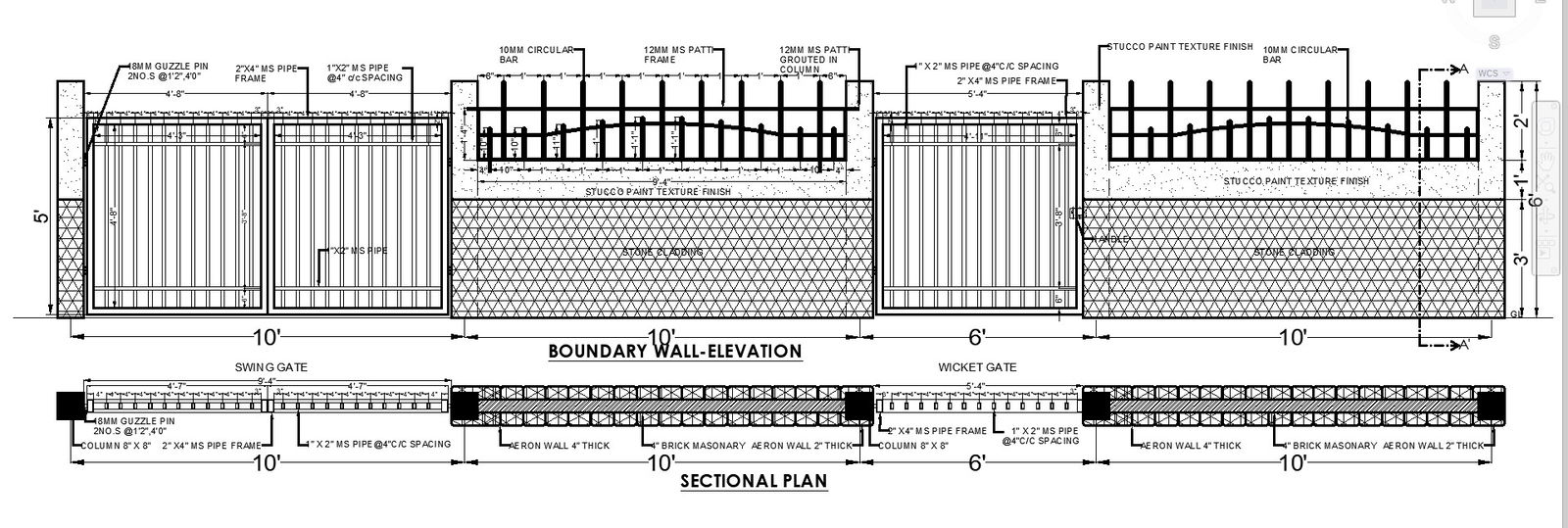 Elevation Details of Boundary Wall CAD Drawing in DWG File