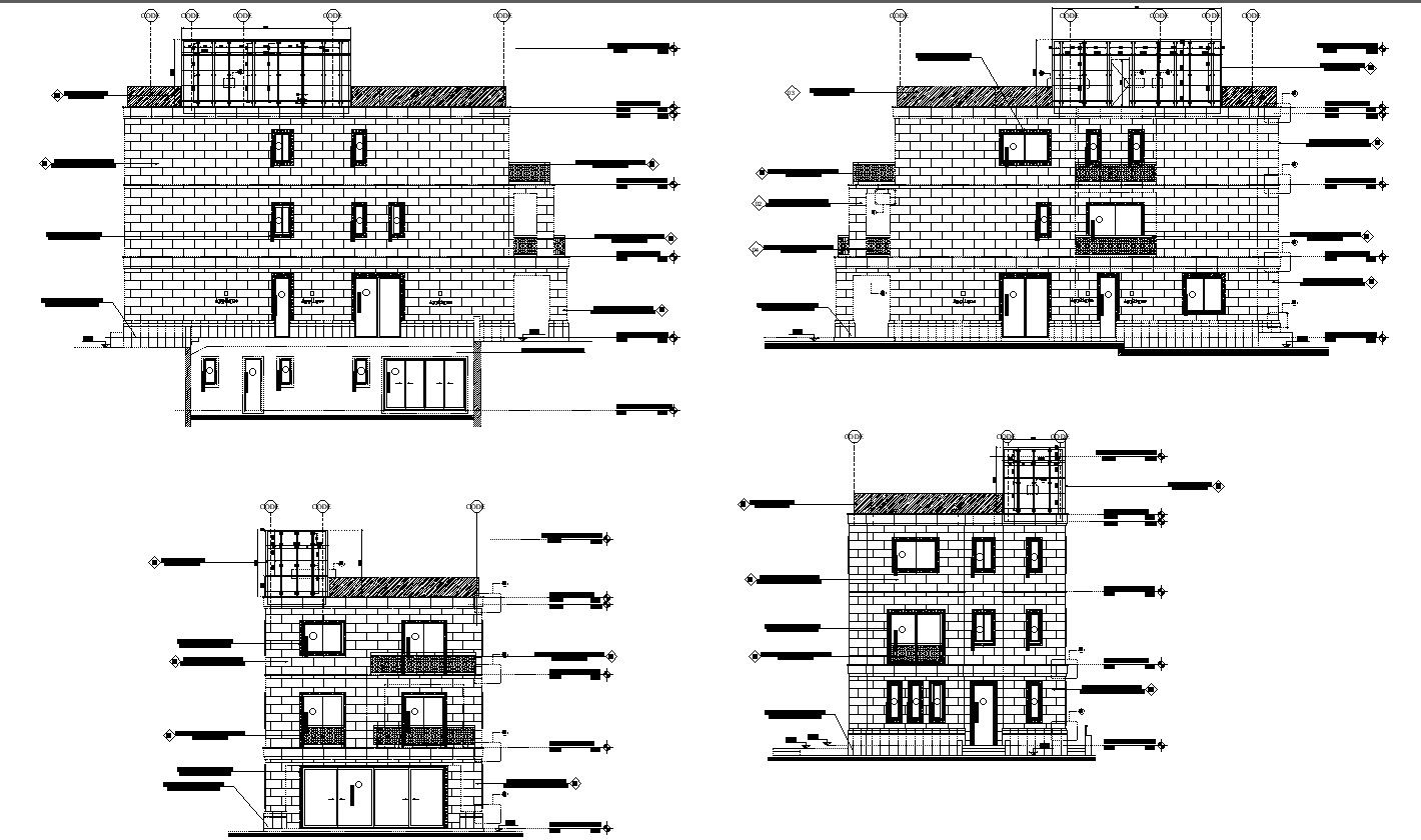 Elevation Design Drawing of Building in AutoCAD File