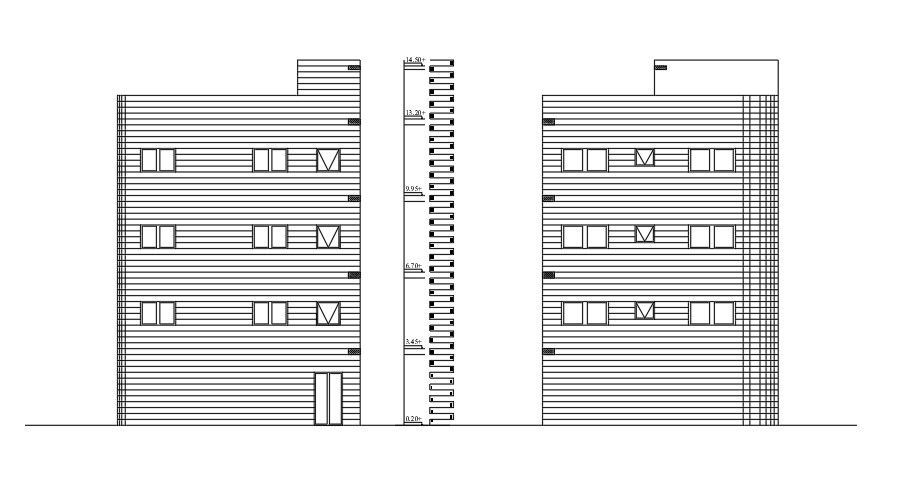 Elevation Of 10x10 Meter Apartment CAD File