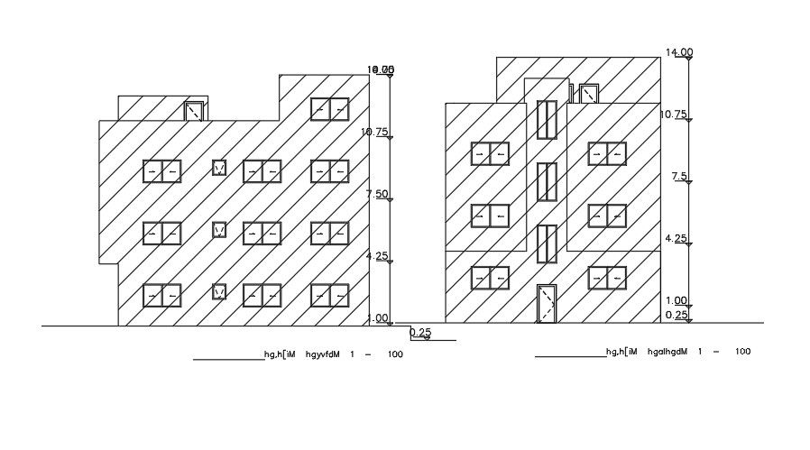 Elevation Of 12x13 Meter Apartment CAD File