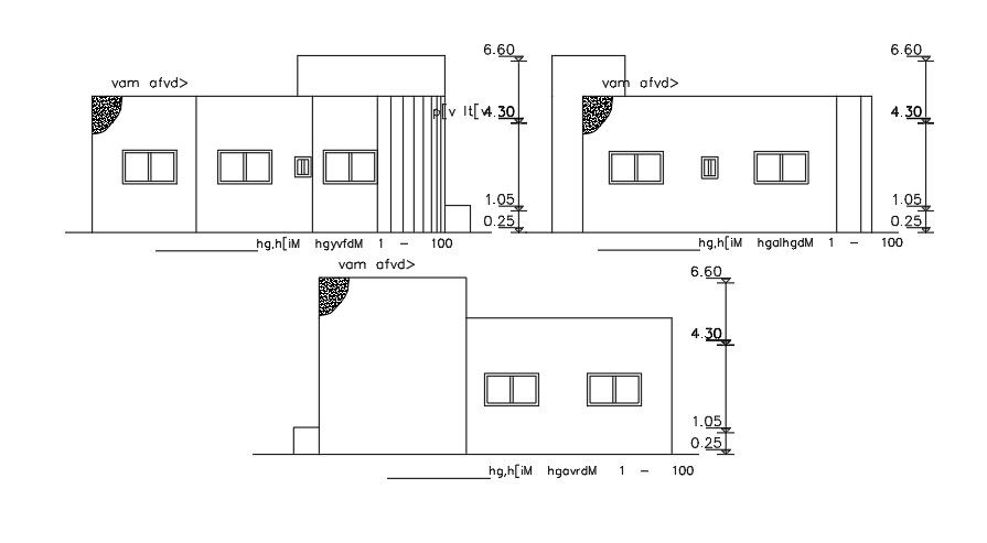 Elevation Of 12x13 Meter House CAD File