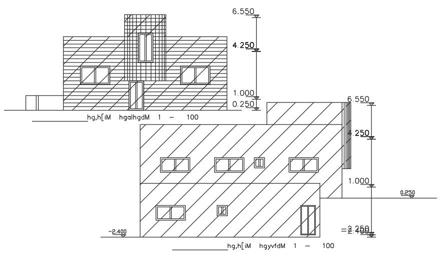 Elevation Of 14x13 Meter House CAD File