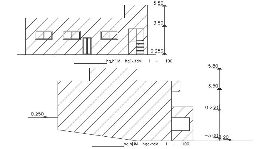 Elevation Of 14x14 Meter House CAD File