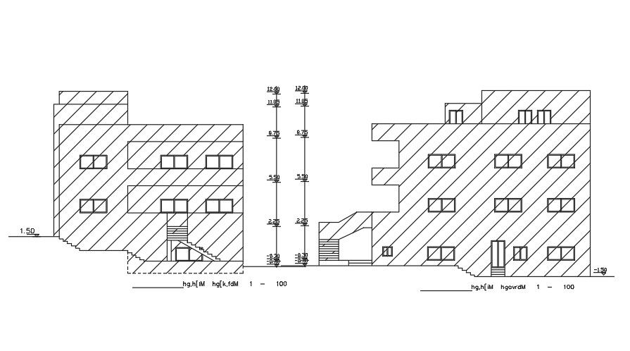 Elevation Of 14x16 Meter Apartment AutoCAD File