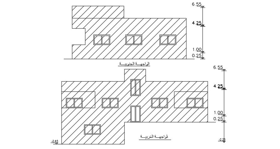 Elevation Of 14x18 Meter House CAD File
