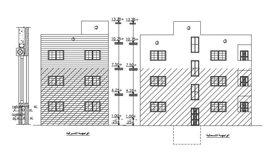 Elevation Of 14x9 Meter Apartment DWG File