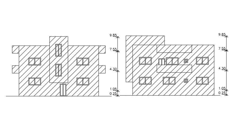 Elevation Of 15x14 Meter House CAD File