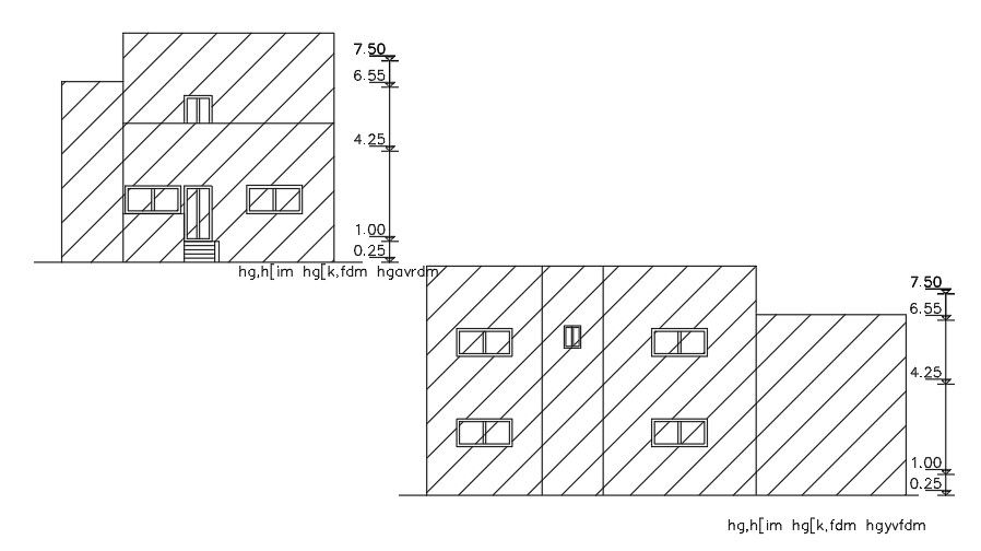 Elevation Of 17x10 Meter House CAD File