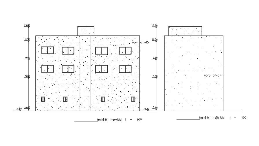 Elevation Of 18x10 Meter 2 BHK Apartment Plan AutoCAD Download