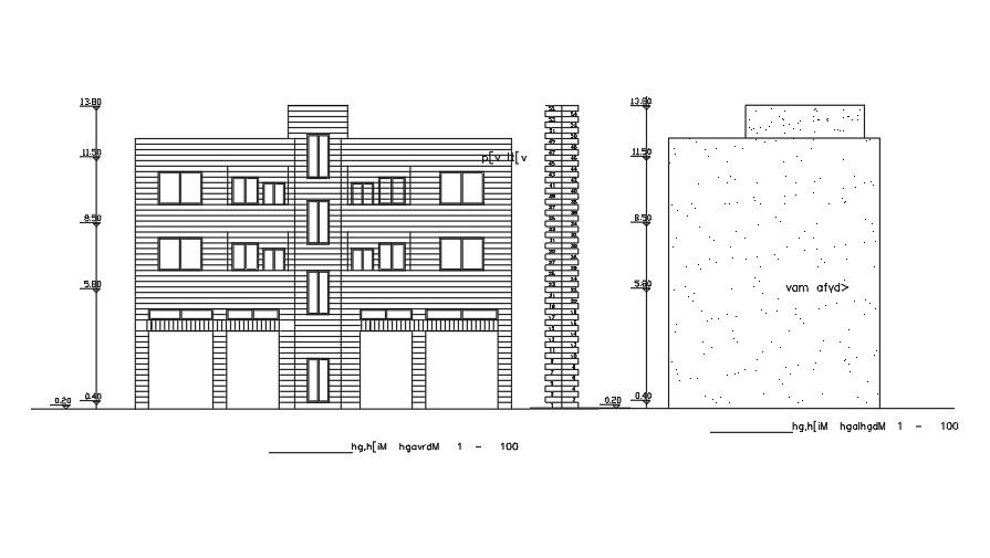 Elevation Of 18x10 Meter 2 BHK Apartment Plan AutoCAD File