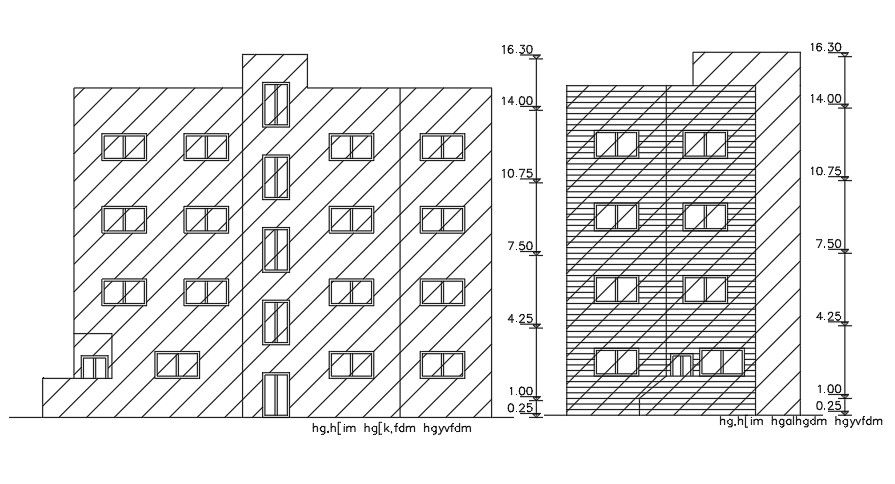 Elevation Of 19x10 Meter Apartment Plan DWG File
