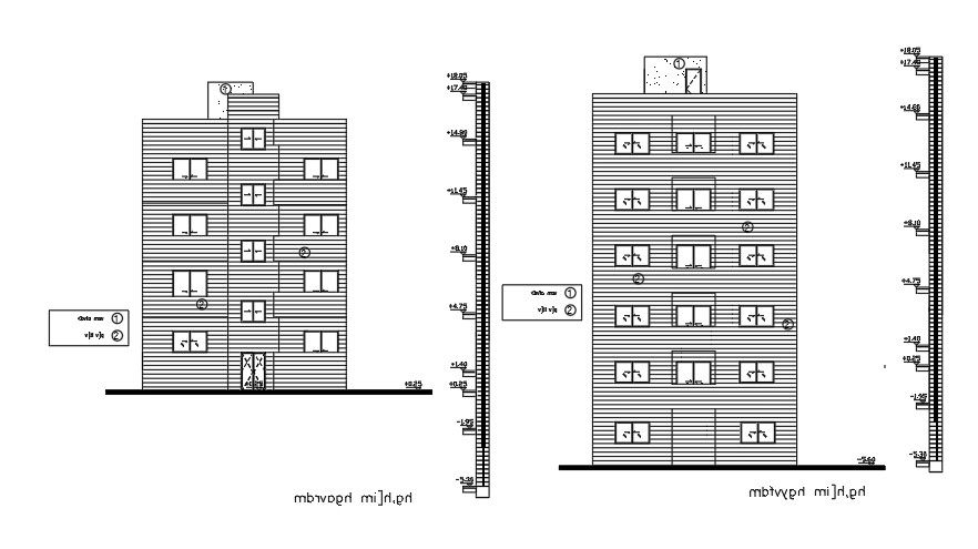 Elevation Of 19x12 Meter 3 BHK Apartment Plan DWG File