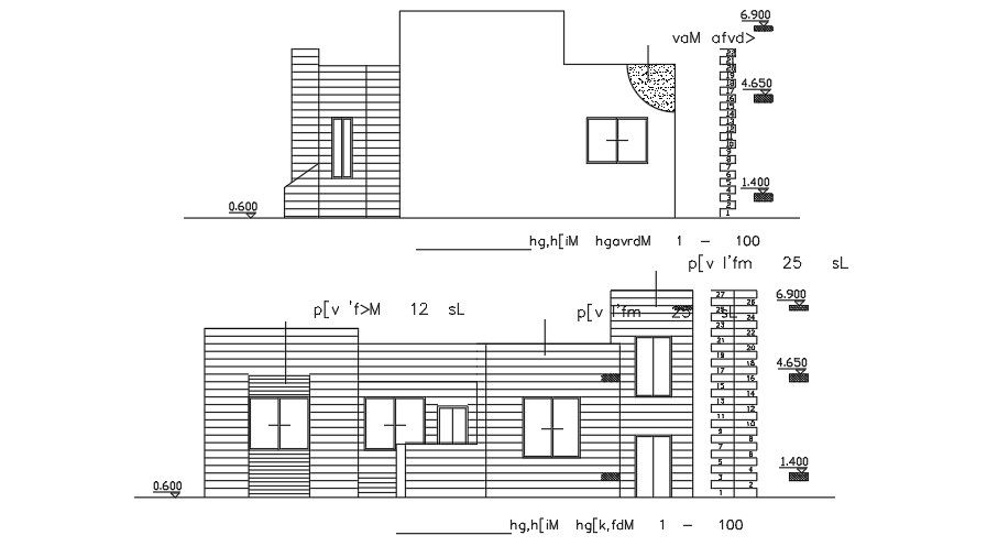 Elevation Of 20x13 Meter 3 BHK House Design AutoCAD Drawings