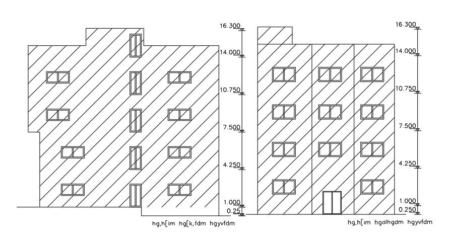 Elevation Of 22x15 Meter Apartment AutoCAD File