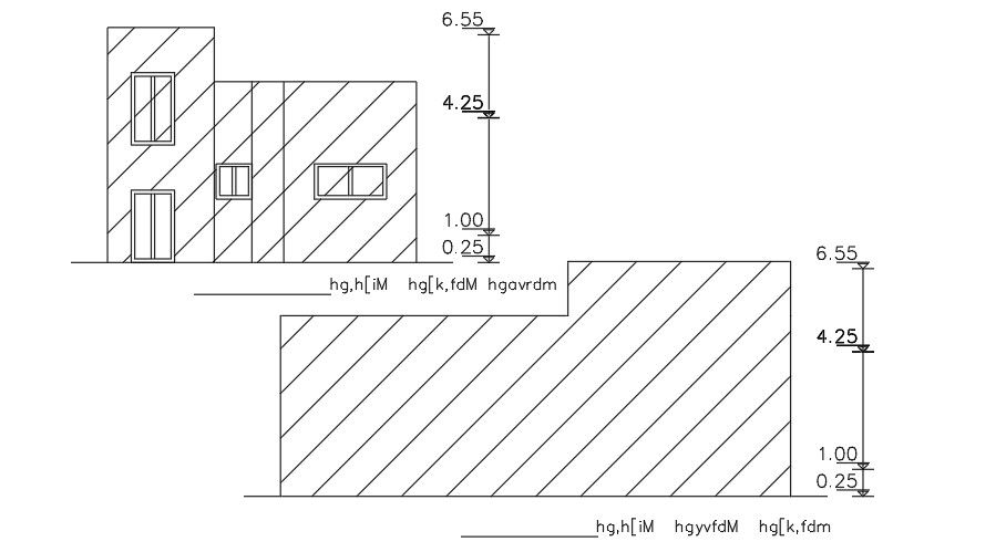 Elevation Of 7x9 Meter House CAD File