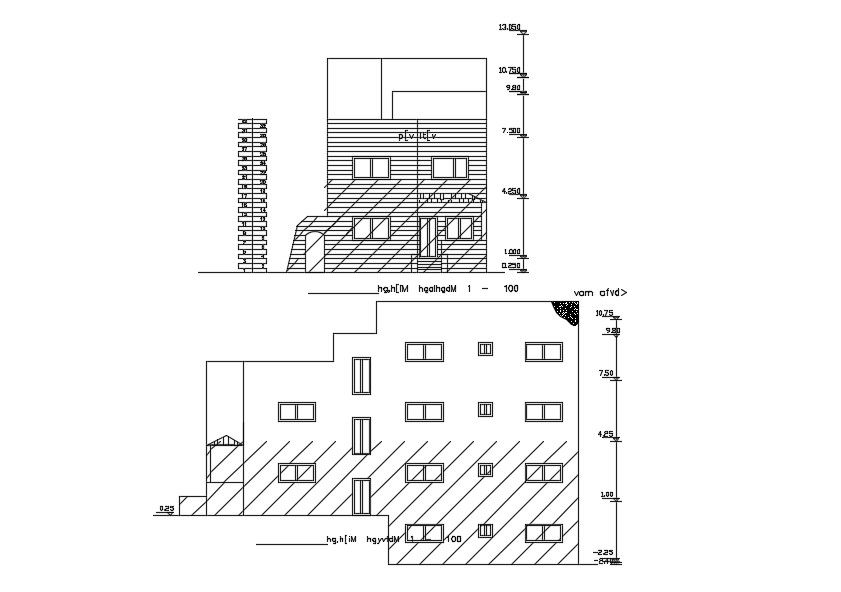 Elevation Of 9x20 Meter House CAD File