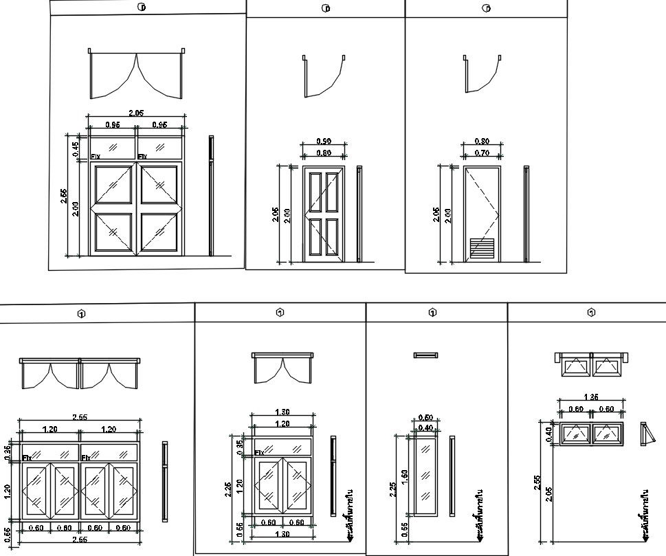 Elevation and section design of door, window and ventilator in AutoCAD 2D drawing, CAD file, dwg file